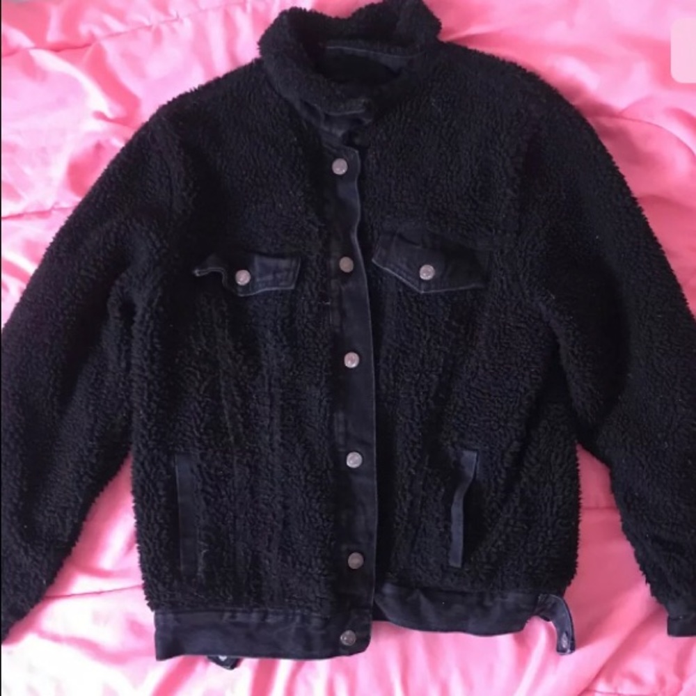 Women’s black faux fur jean jacket